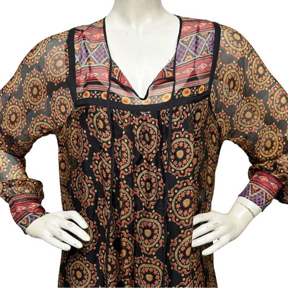 4 LOVE And LIBERTY Johnny Was Silk Mandala Dress Tassel Ties OVERSIZED S or M - Picture 3 of 16